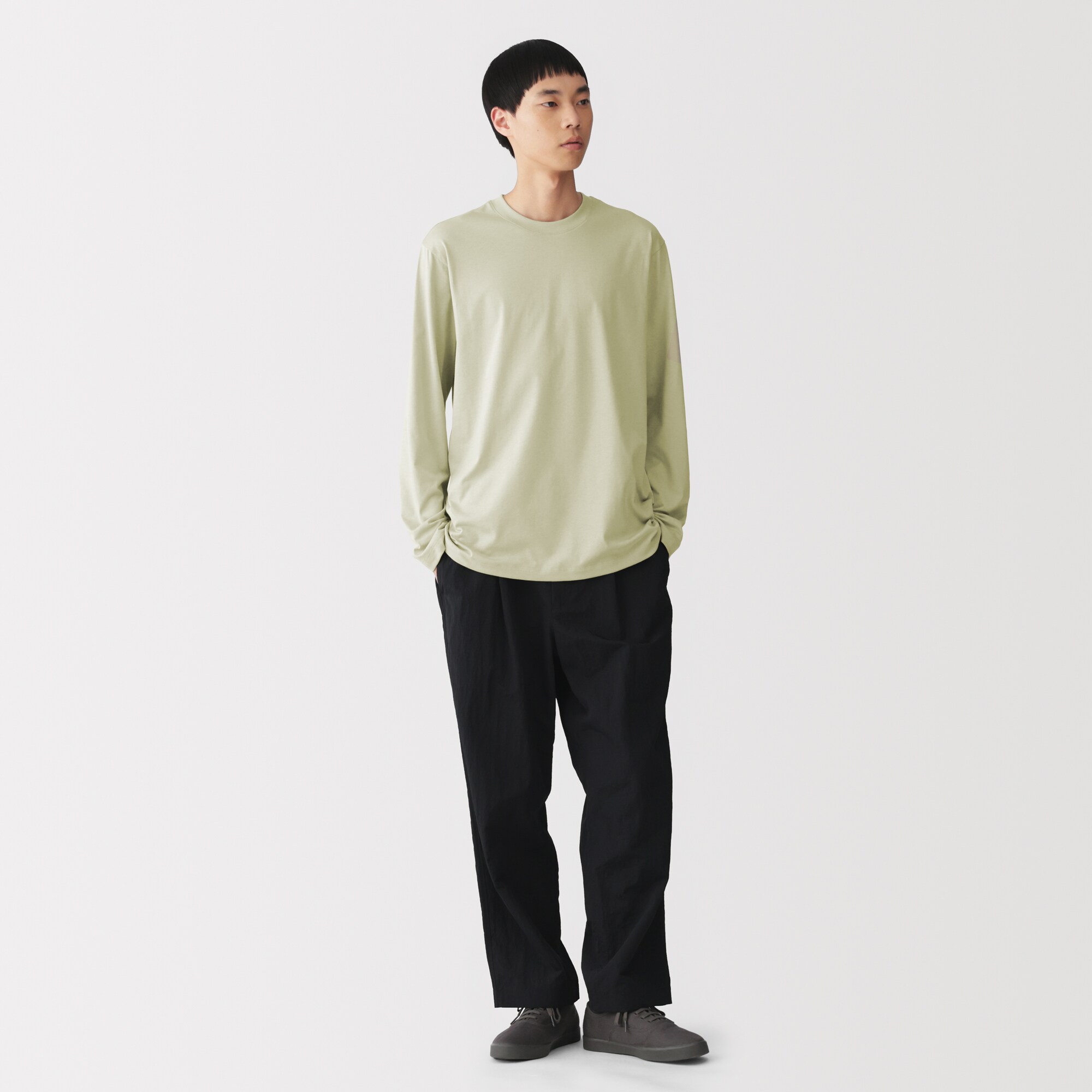 紳士　天竺編みクルーネック長袖Ｔシャツ