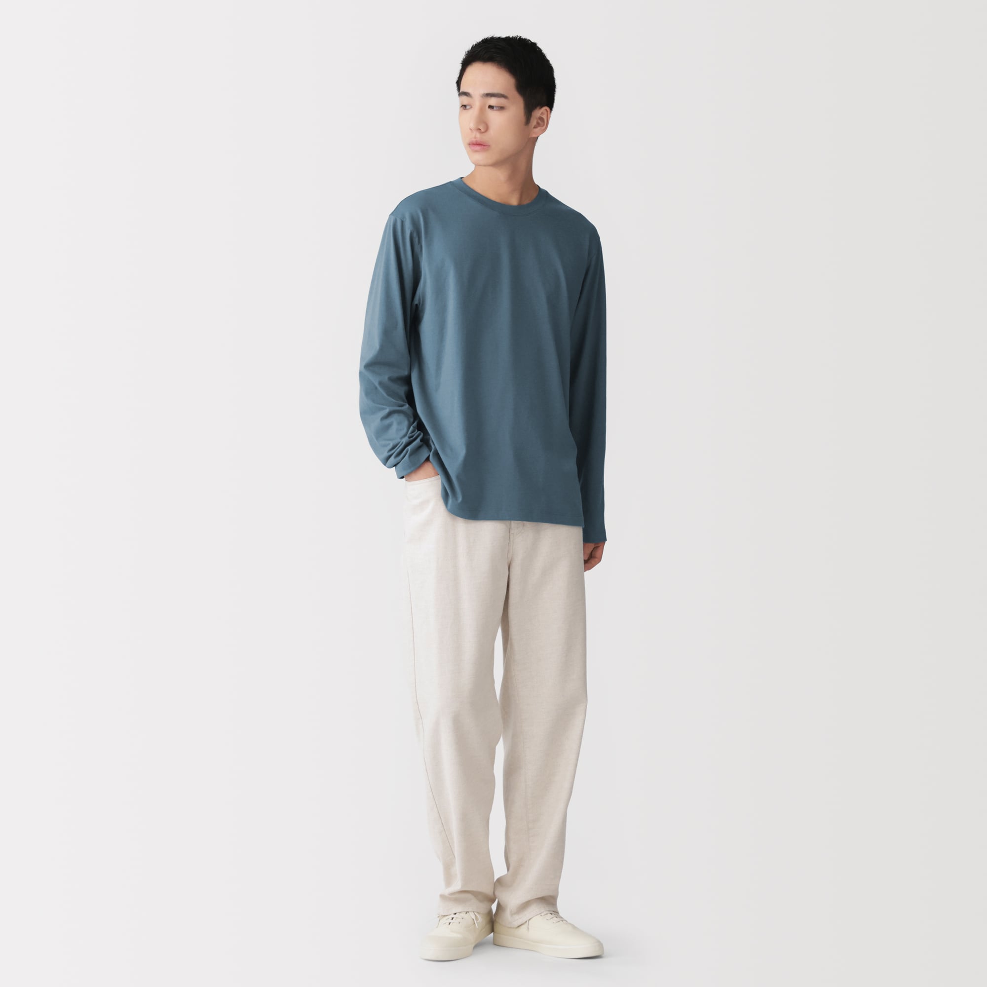 紳士　天竺編みクルーネック長袖Ｔシャツ