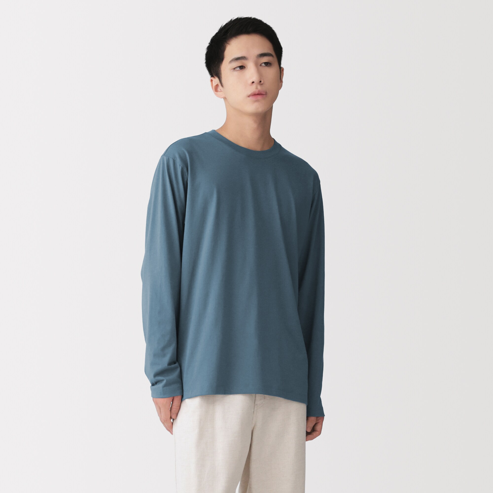 紳士　天竺編みクルーネック長袖Ｔシャツ