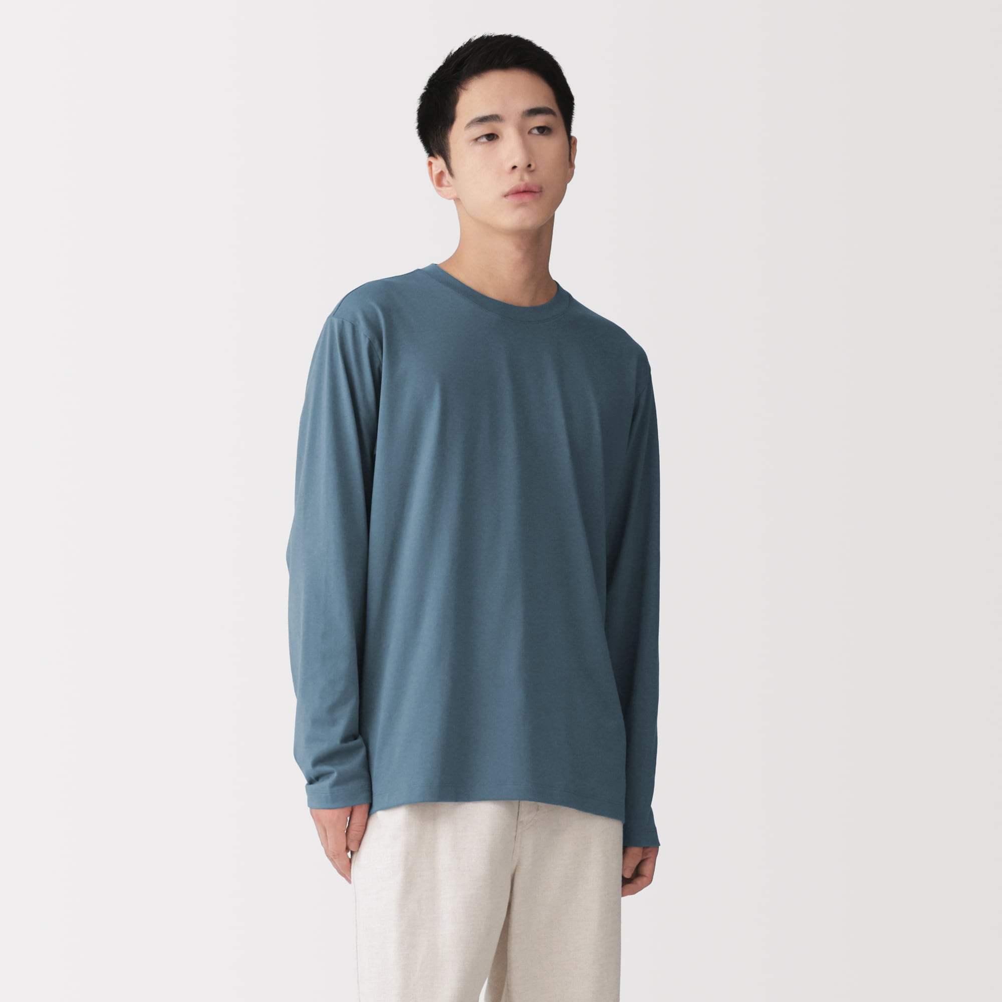 紳士　天竺編みクルーネック長袖Ｔシャツ