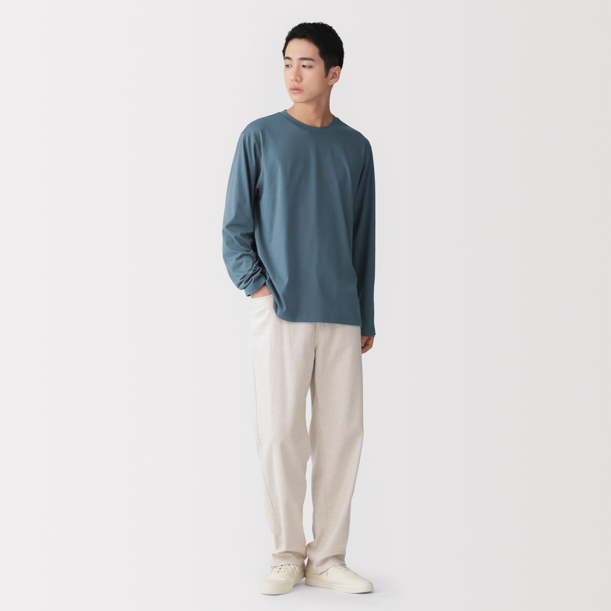紳士　天竺編みクルーネック長袖Ｔシャツ