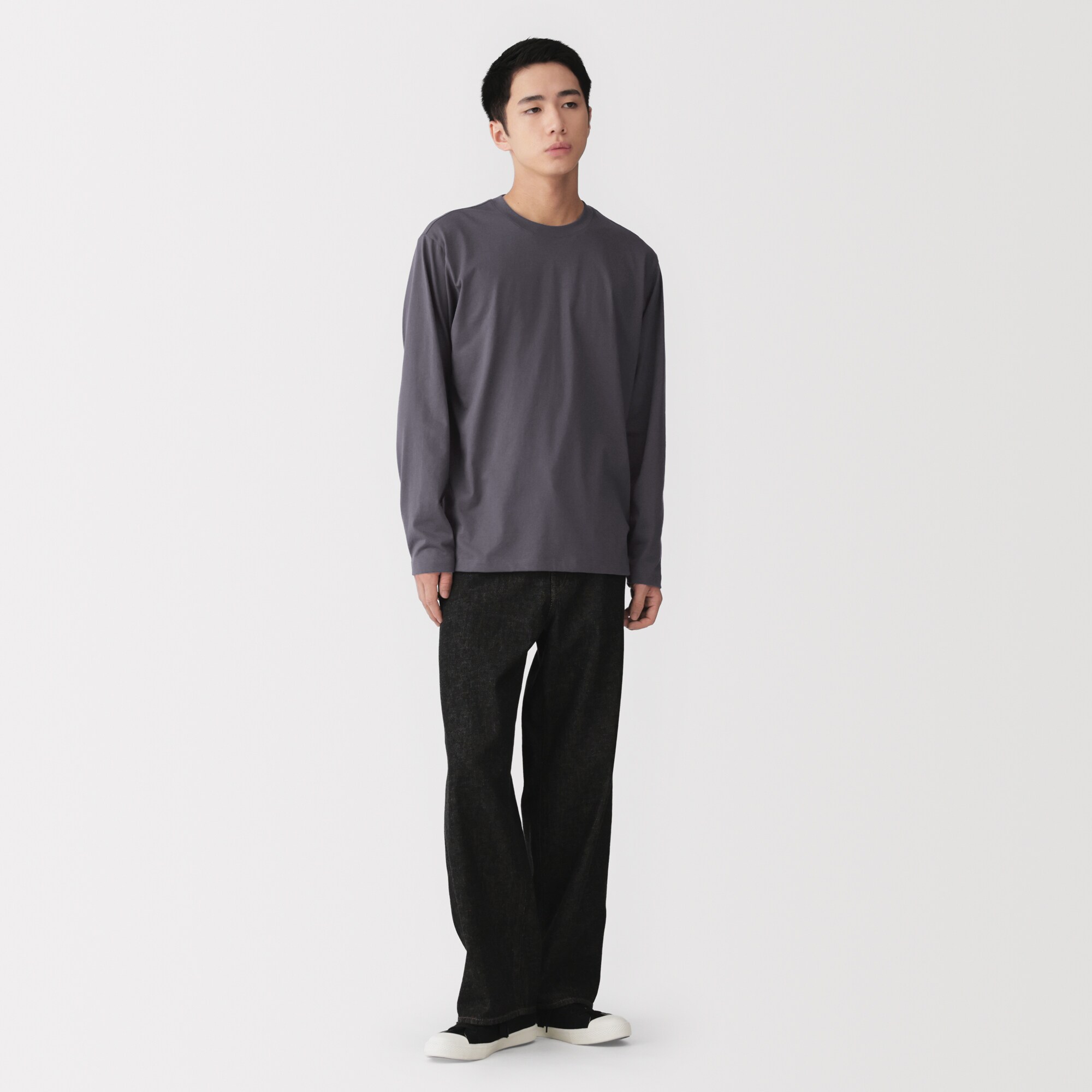 紳士　天竺編みクルーネック長袖Ｔシャツ