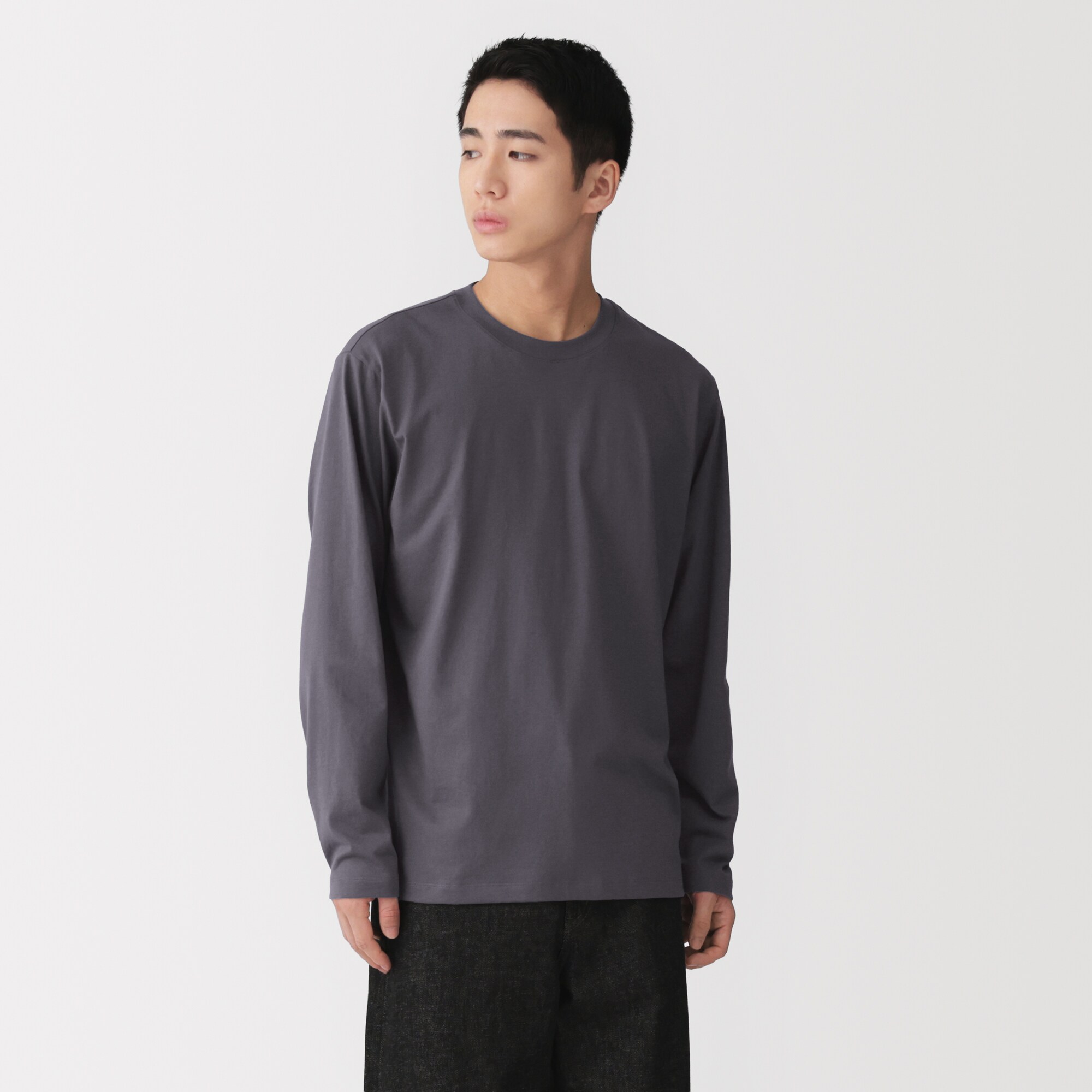 紳士　天竺編みクルーネック長袖Ｔシャツ