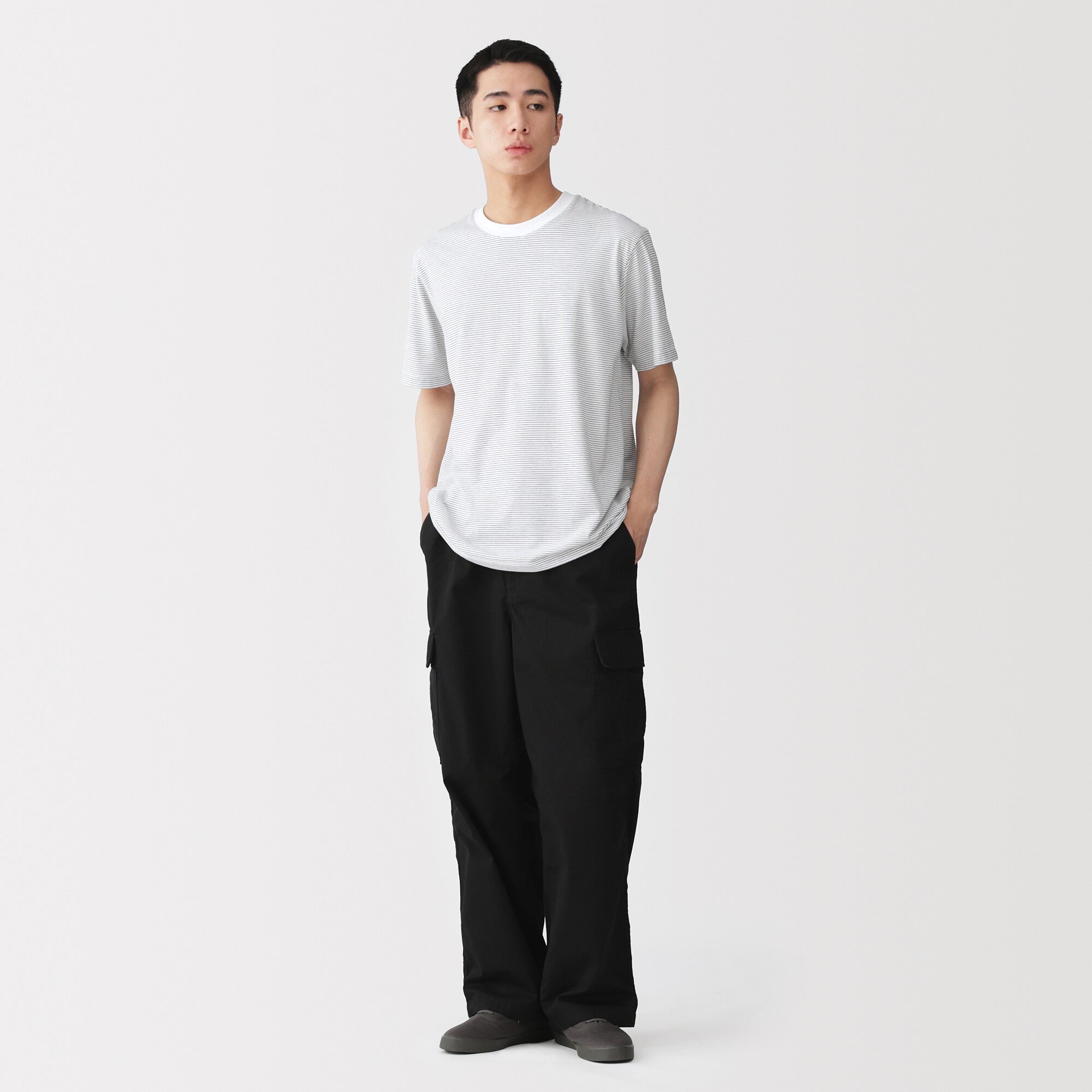 紳士　天竺編みクルーネック半袖Ｔシャツ（ボーダー）（ＯＳ）