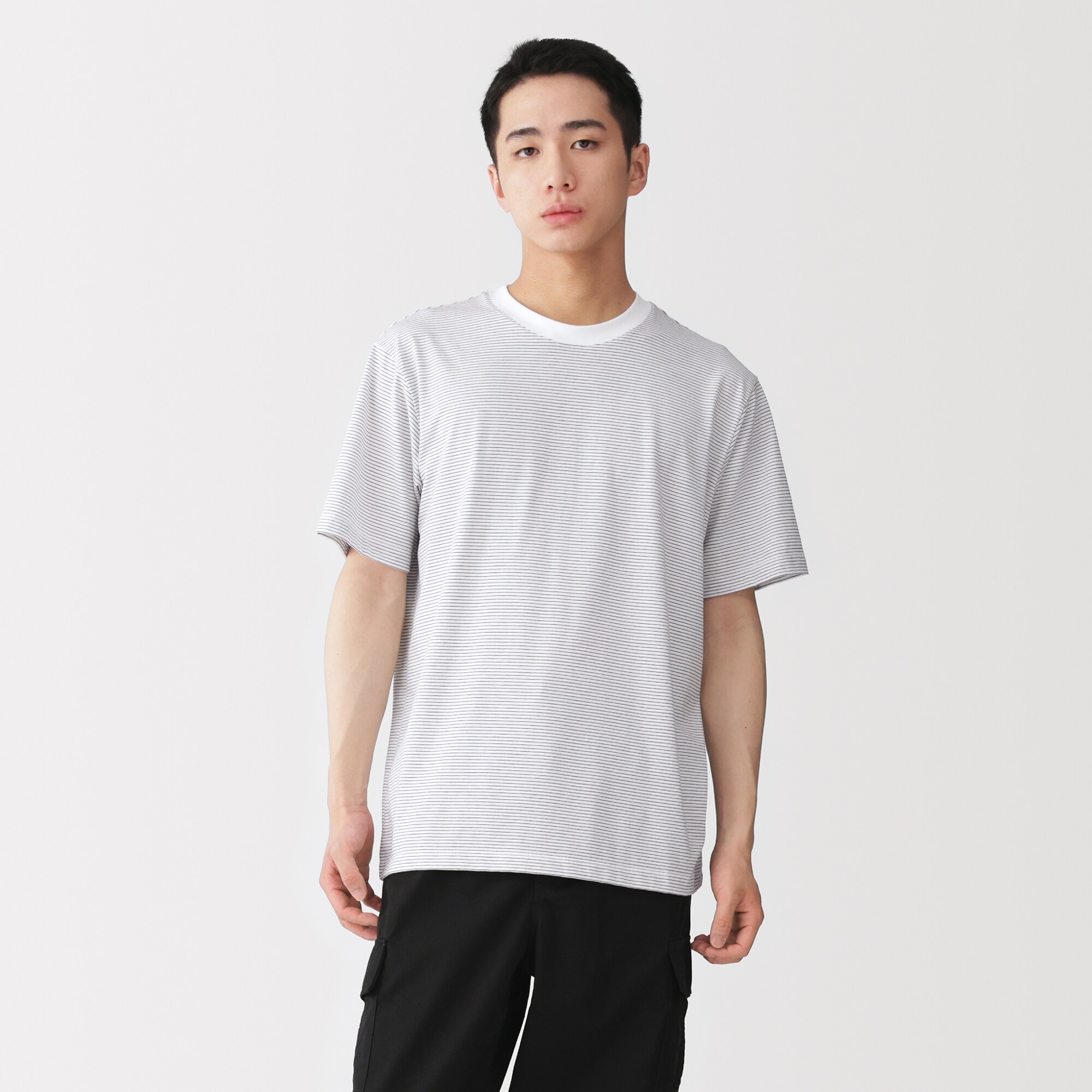 紳士　天竺編みクルーネック半袖Ｔシャツ（ボーダー）（ＯＳ）