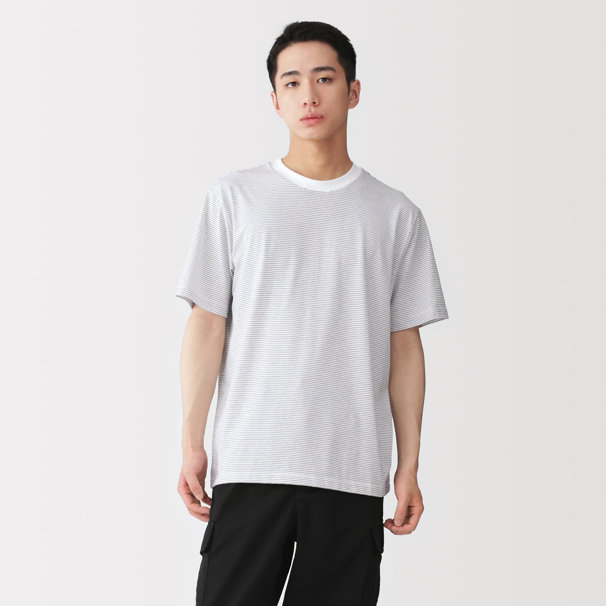 紳士　天竺編みクルーネック半袖Ｔシャツ（ボーダー）（ＯＳ）
