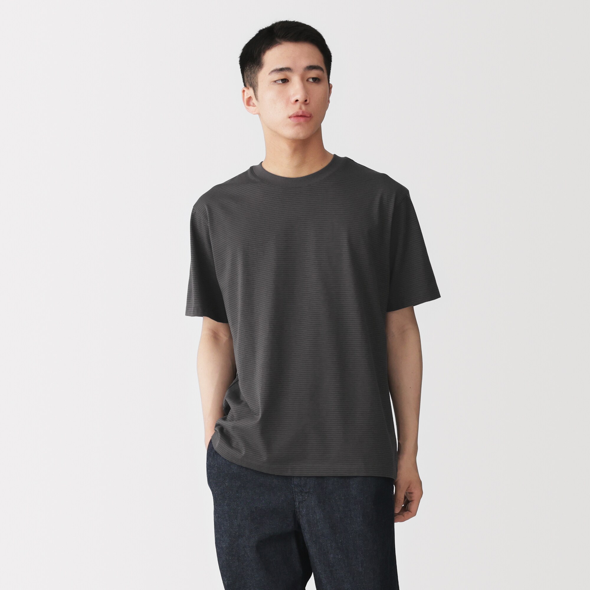 紳士　天竺編みクルーネック半袖Ｔシャツ（ボーダー）（ＯＳ）