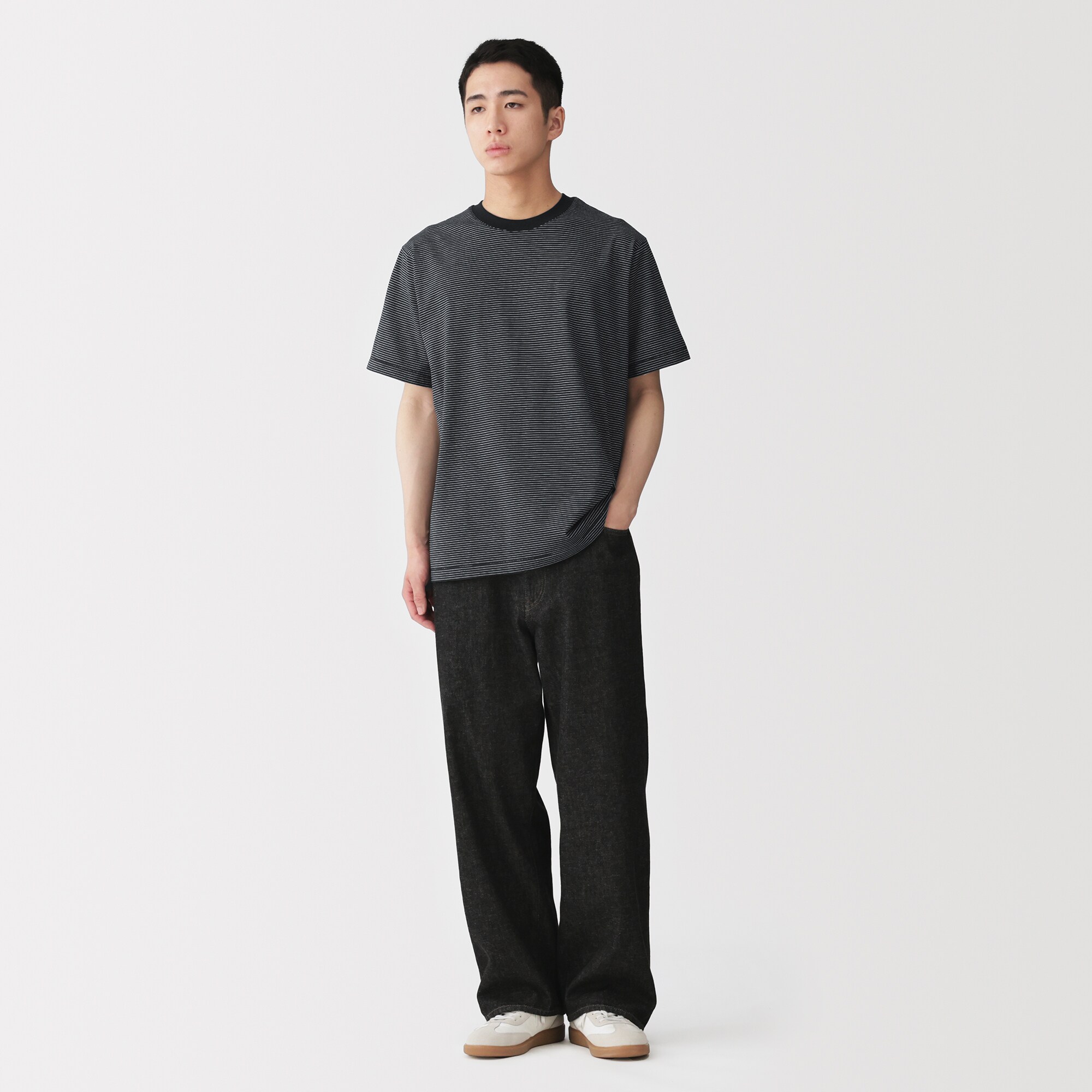紳士　天竺編みクルーネック半袖Ｔシャツ（ボーダー）（ＯＳ）