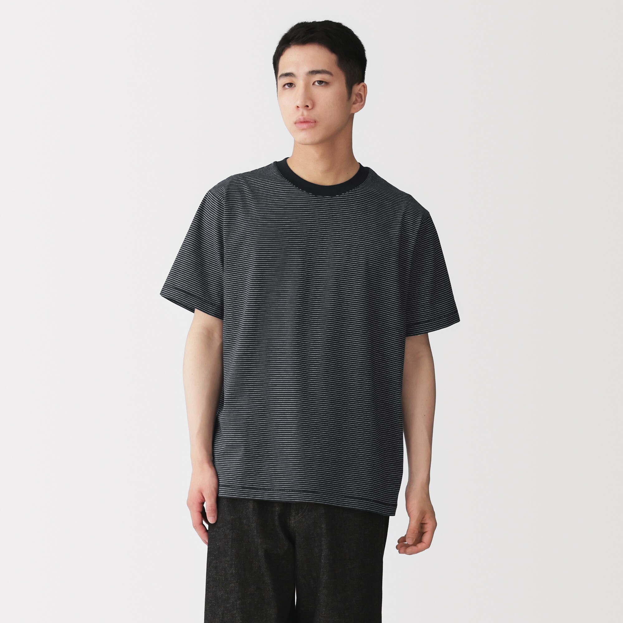 紳士　天竺編みクルーネック半袖Ｔシャツ（ボーダー）（ＯＳ）