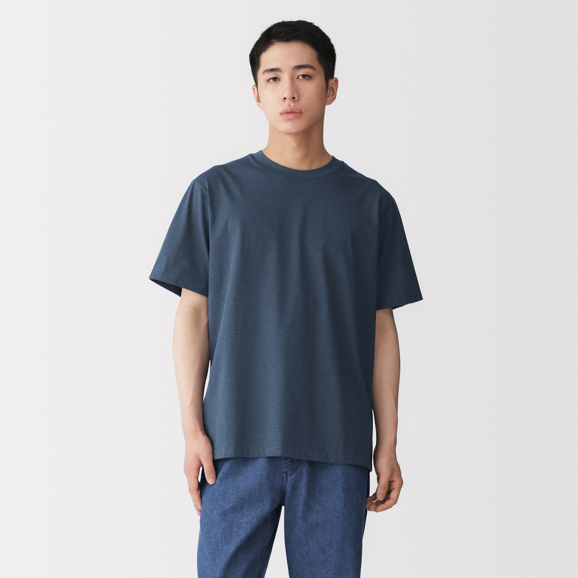 紳士　天竺編みクルーネック半袖Ｔシャツ（ボーダー）（ＯＳ）