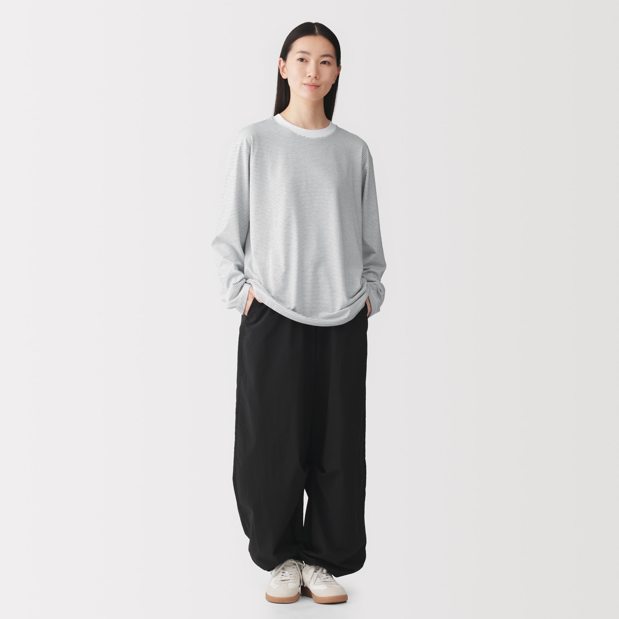 紳士　天竺編みクルーネック長袖Ｔシャツ（ボーダー）