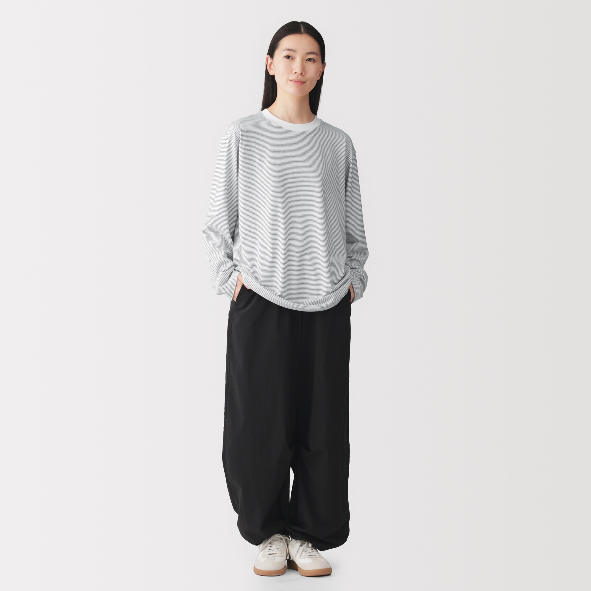 紳士　天竺編みクルーネック長袖Ｔシャツ（ボーダー）