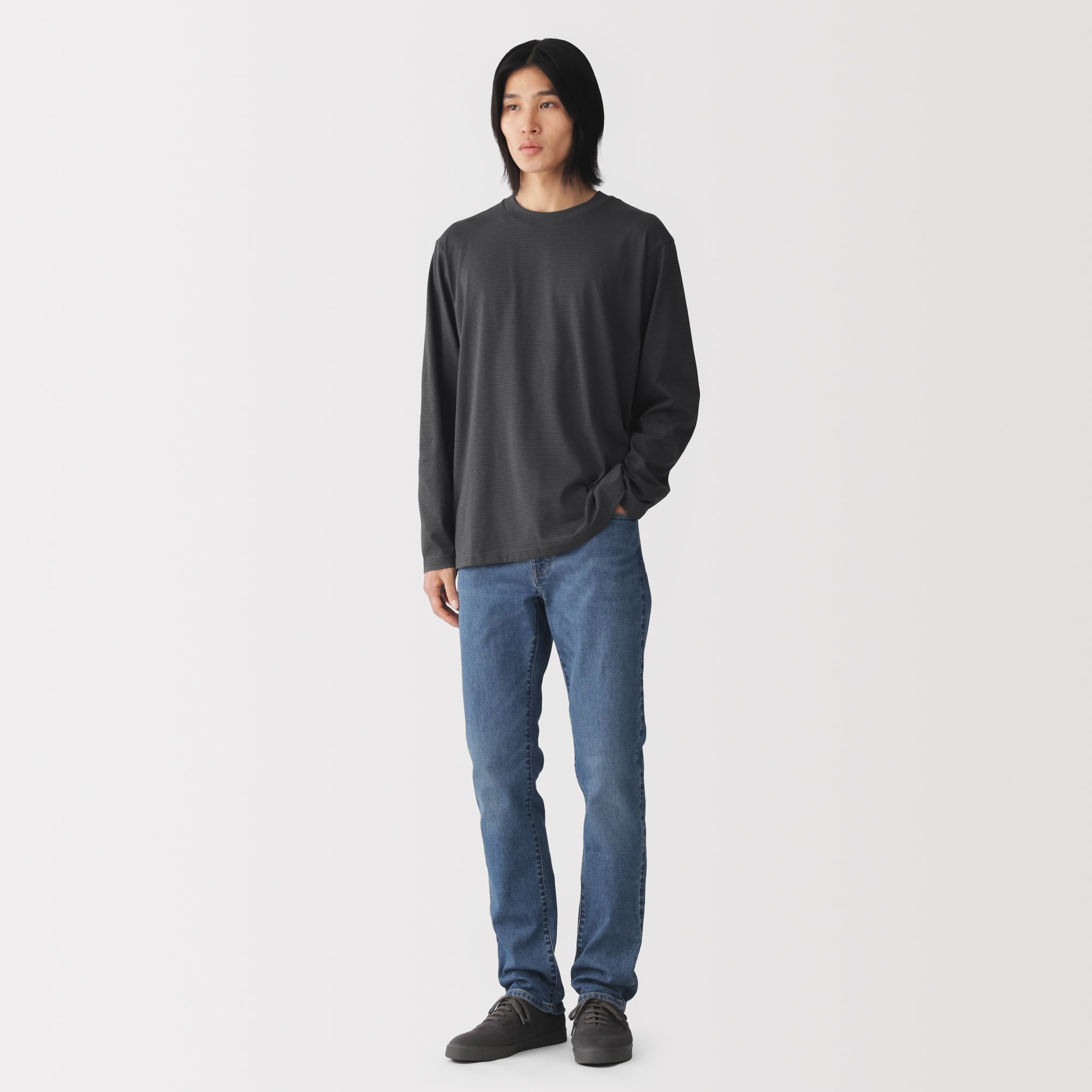 紳士　天竺編みクルーネック長袖Ｔシャツ（ボーダー）