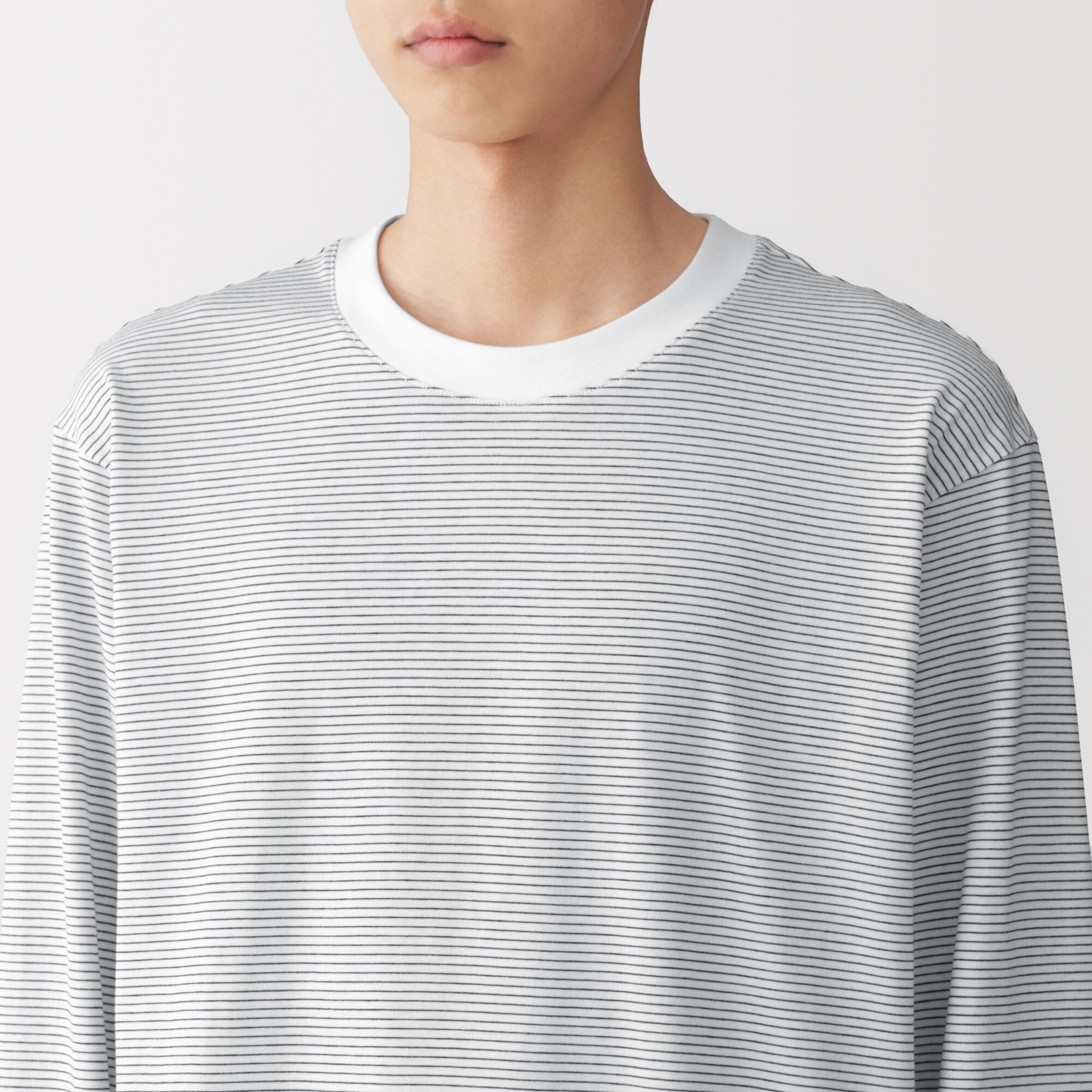 紳士　天竺編みクルーネック長袖Ｔシャツ（ボーダー）