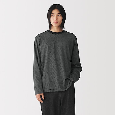 紳士　天竺編みクルーネック長袖Ｔシャツ（ボーダー）