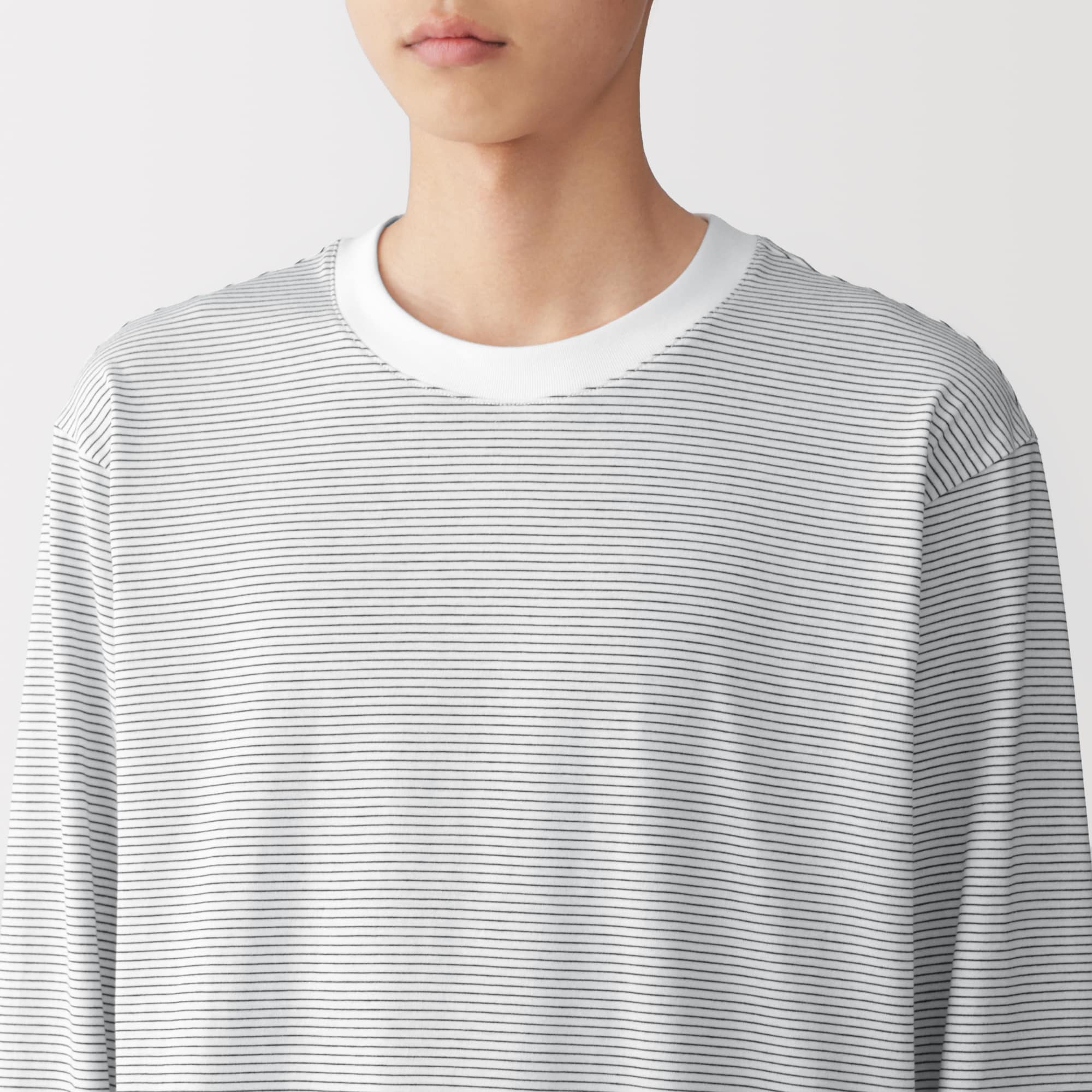 紳士　天竺編みクルーネック長袖Ｔシャツ（ボーダー）