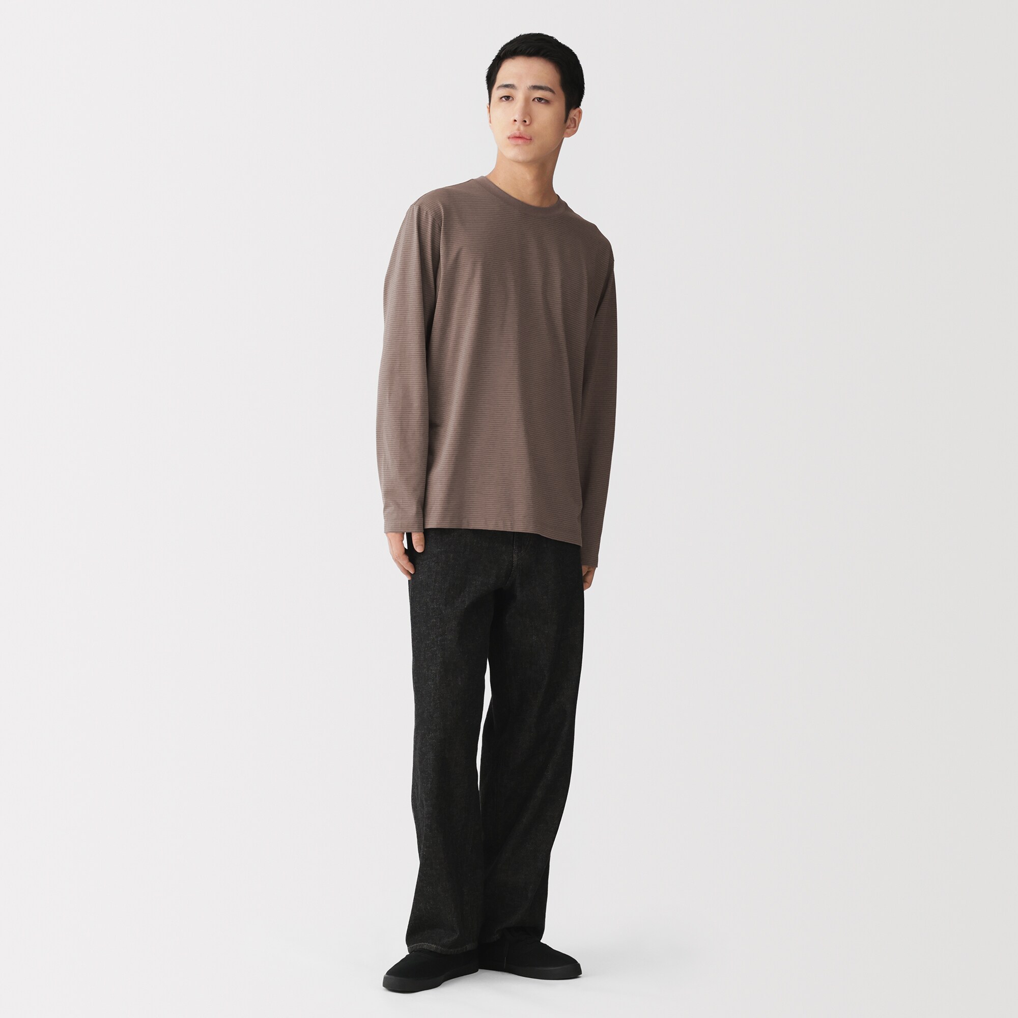 紳士　天竺編みクルーネック長袖Ｔシャツ（ボーダー）