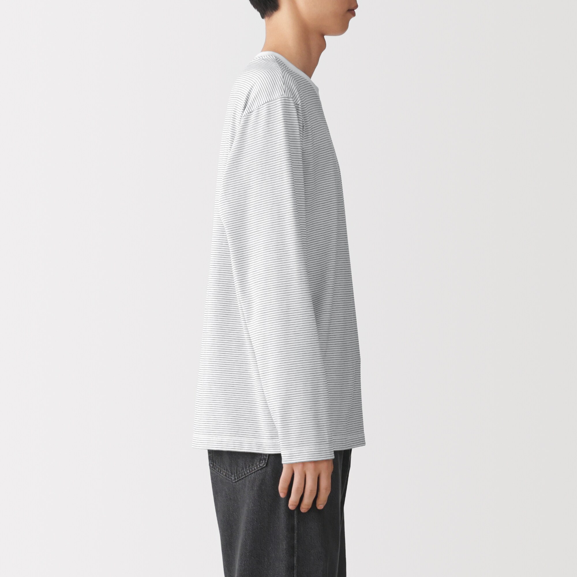 紳士　天竺編みクルーネック長袖Ｔシャツ（ボーダー）