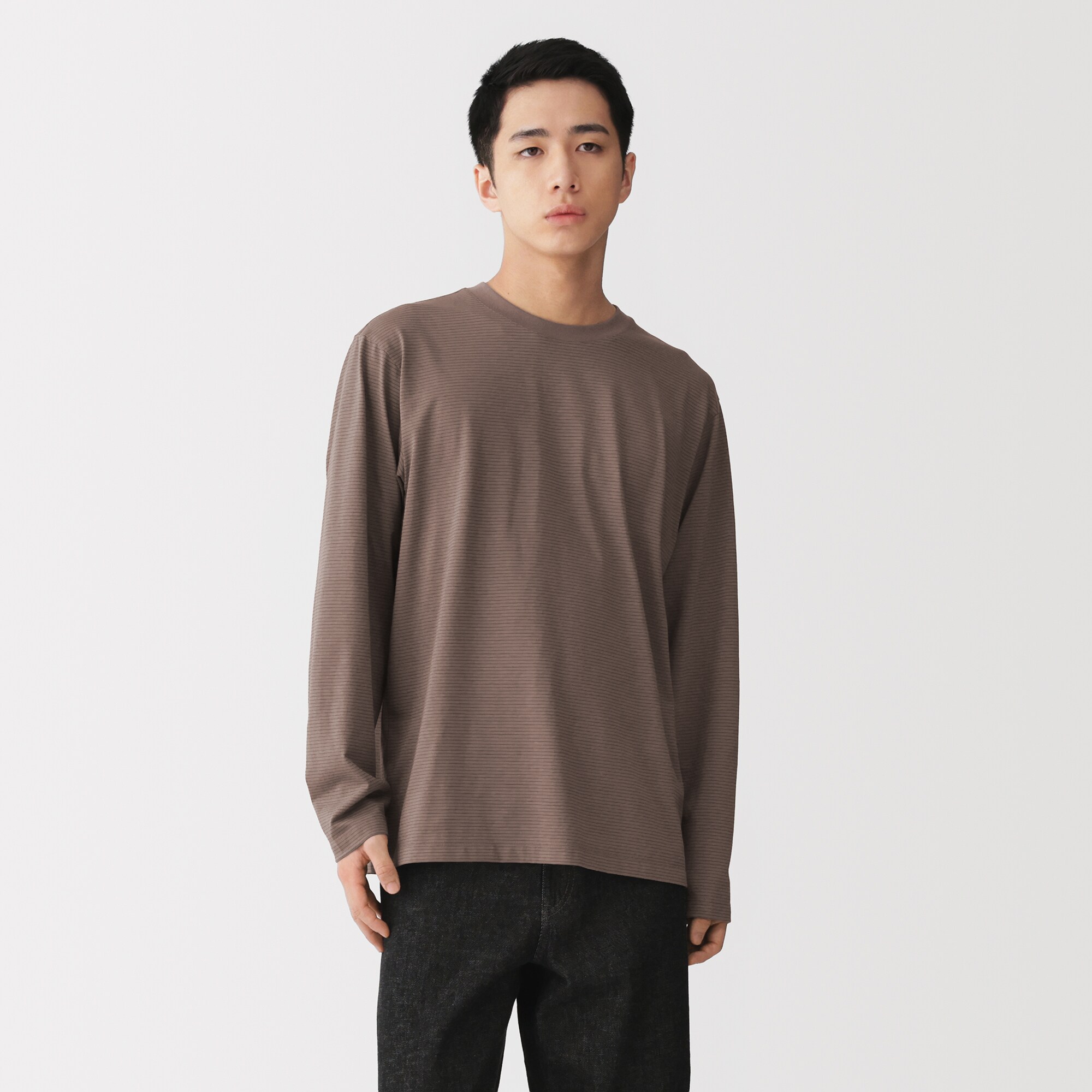 紳士　天竺編みクルーネック長袖Ｔシャツ（ボーダー）