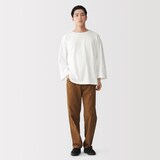 紳士　洗いざらし太番手ボートネック七分袖Ｔシャツ