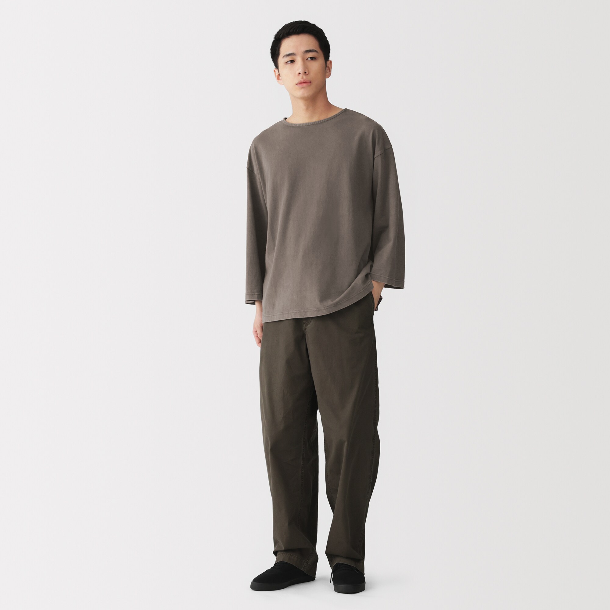 紳士　洗いざらし太番手ボートネック七分袖Ｔシャツ