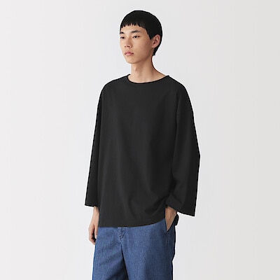 紳士　洗いざらし太番手ボートネック七分袖Ｔシャツ
