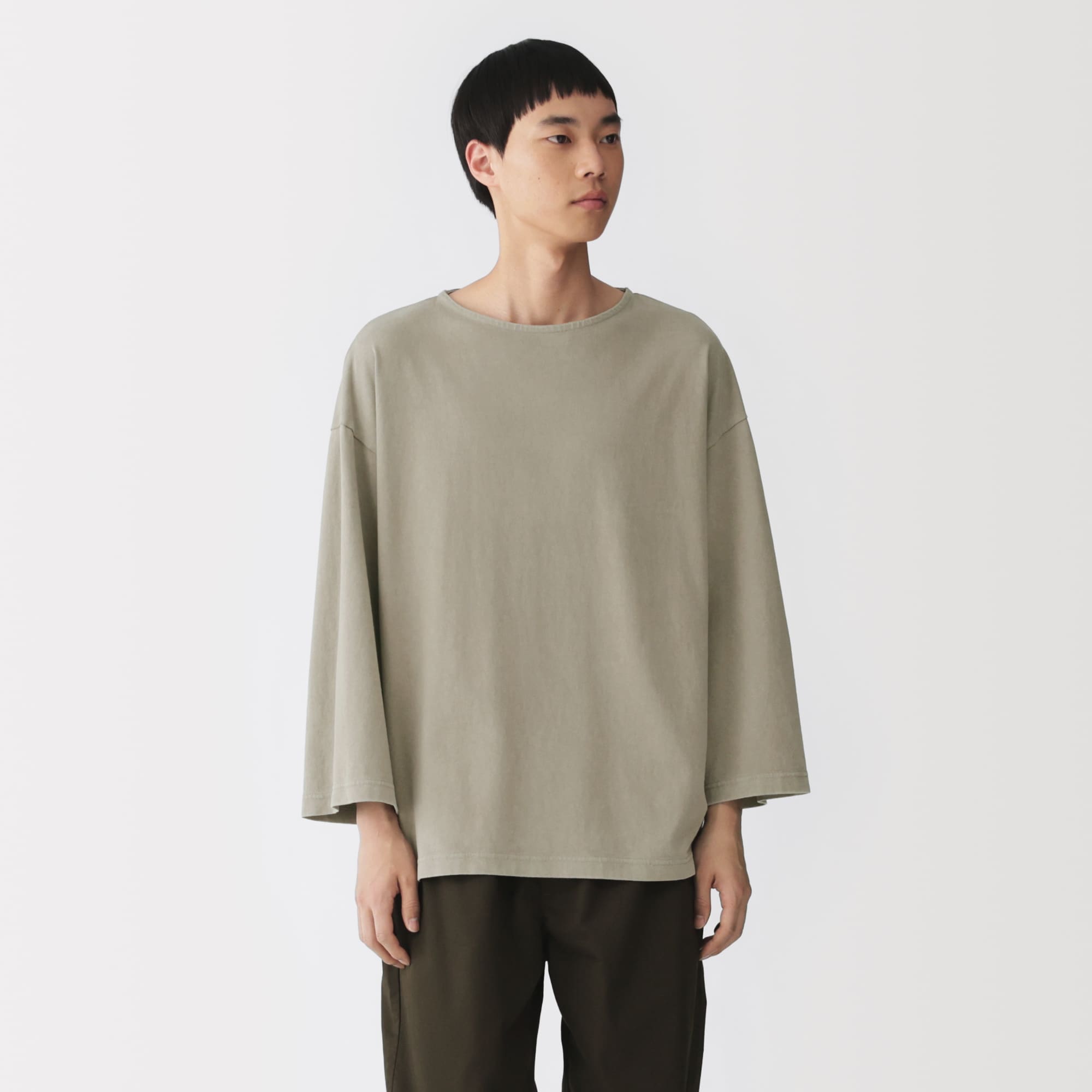 紳士　洗いざらし太番手ボートネック七分袖Ｔシャツ