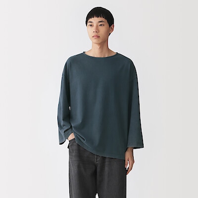 紳士　洗いざらし太番手ボートネック七分袖Ｔシャツ