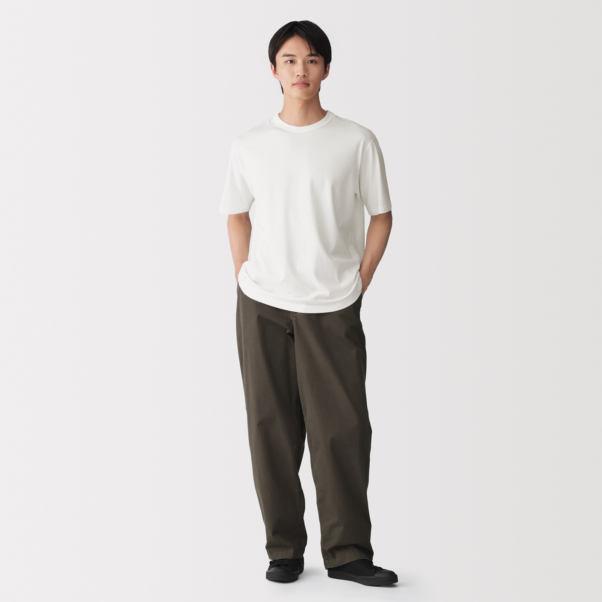 紳士　昔ながらの製法で編み立てたクルーネック半袖Ｔシャツ