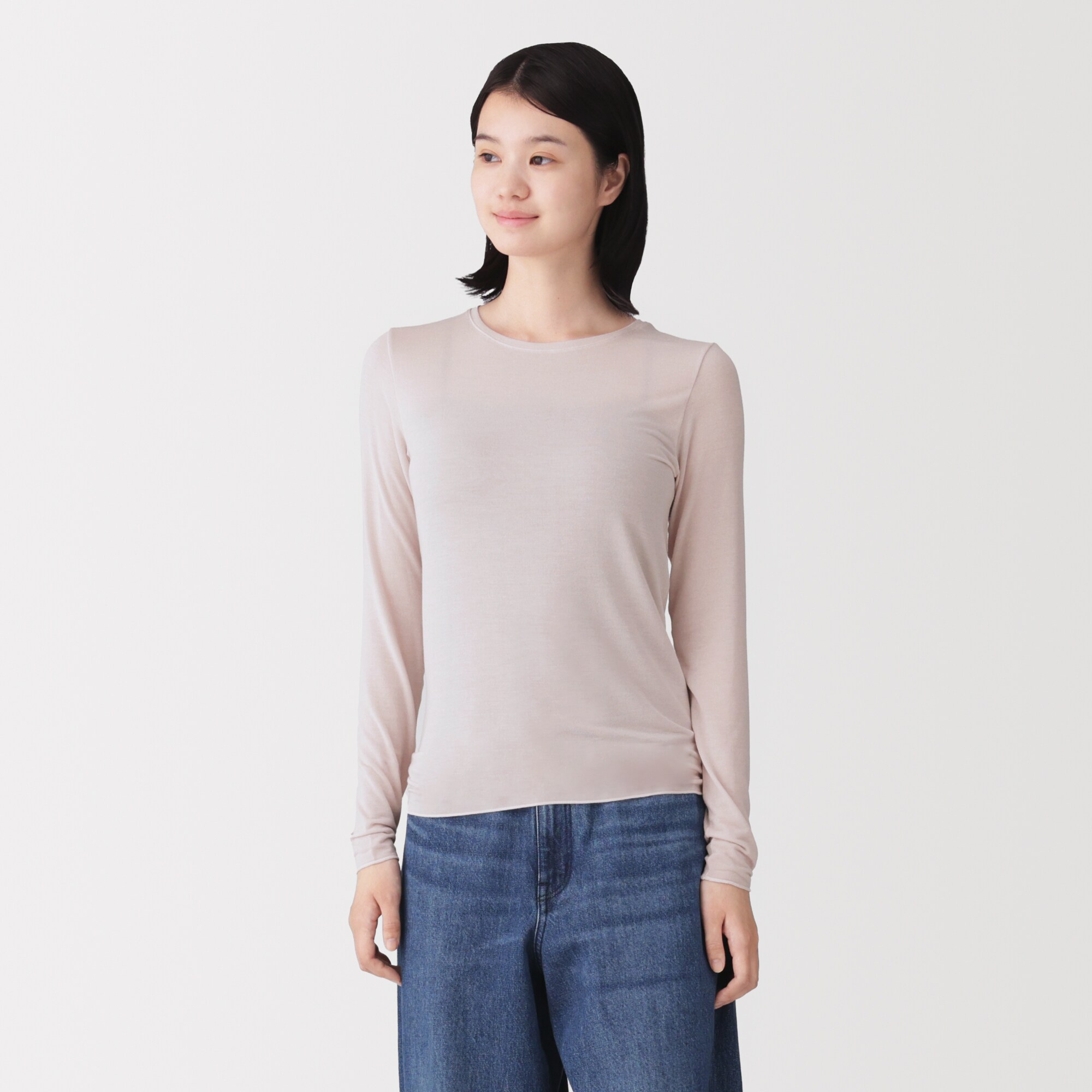 婦人　シアークルーネック長袖Ｔシャツ
