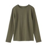 婦人　あったか綿　厚手ジャカード編み　クルーネック長袖Ｔシャツ
