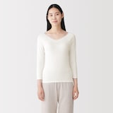 婦人　着るスキンケア　レース付き　バレエネック八分袖Ｔシャツ