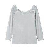 婦人　着るスキンケア　レース付き　バレエネック八分袖Ｔシャツ