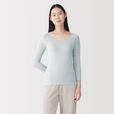 婦人　着るスキンケア　レース付き　バレエネック八分袖Ｔシャツ