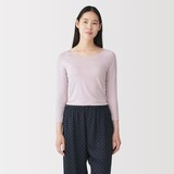 婦人　着るスキンケア　レース付き　バレエネック八分袖Ｔシャツ