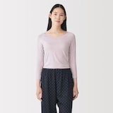 婦人　着るスキンケア　レース付き　バレエネック八分袖Ｔシャツ
