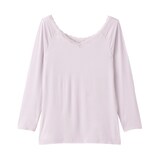 婦人　着るスキンケア　レース付き　バレエネック八分袖Ｔシャツ
