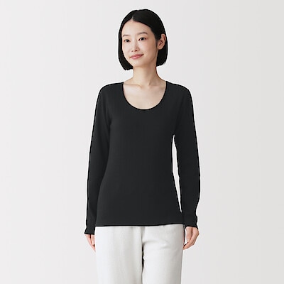 婦人　あったか綿　厚手ジャカード　Ｕネック長袖Ｔシャツ