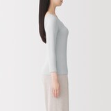 婦人　着るスキンケア　レース付き　バレエネック八分袖Ｔシャツ