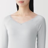 婦人　着るスキンケア　レース付き　バレエネック八分袖Ｔシャツ