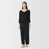 婦人　着るスキンケア　レース付き　バレエネック八分袖Ｔシャツ