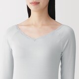 婦人　着るスキンケア　レース付き　バレエネック八分袖Ｔシャツ