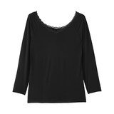 婦人　着るスキンケア　レース付き　バレエネック八分袖Ｔシャツ