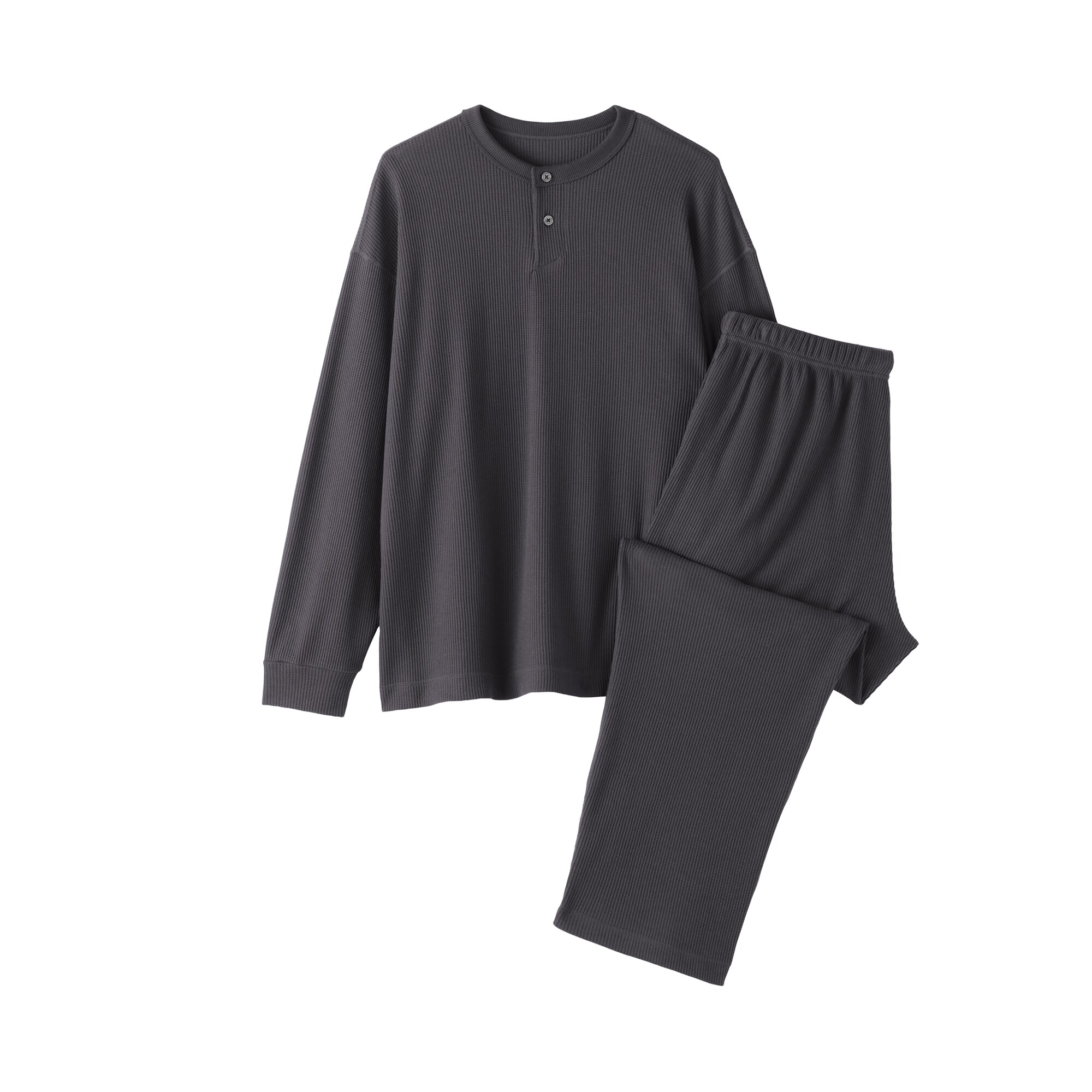 紳士　ワッフル編み　ヘンリーネック長袖ルームウェアセット