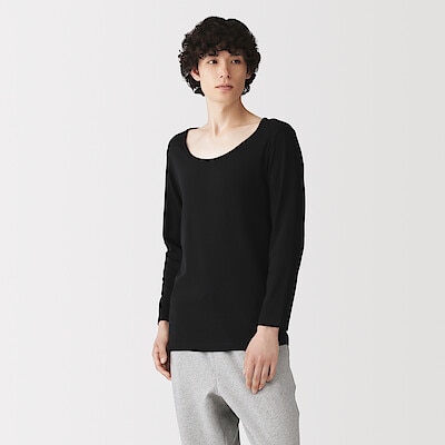 紳士　あったか綿　ワイドネック九分袖Ｔシャツ