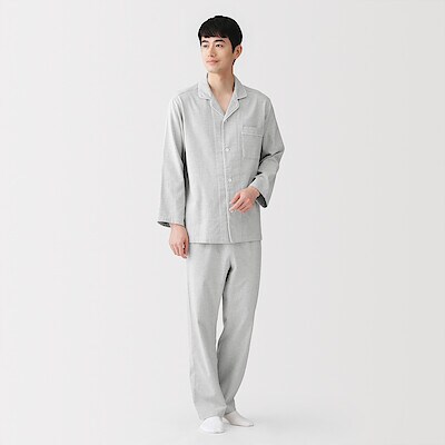 紳士　脇に縫い目のない　フランネル長袖パジャマ
