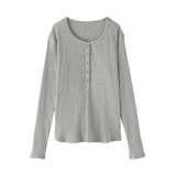 婦人　透かし柄ヘンリーネック長袖Ｔシャツ