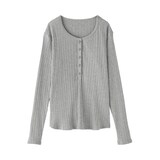 婦人　透かし柄ヘンリーネック長袖Ｔシャツ