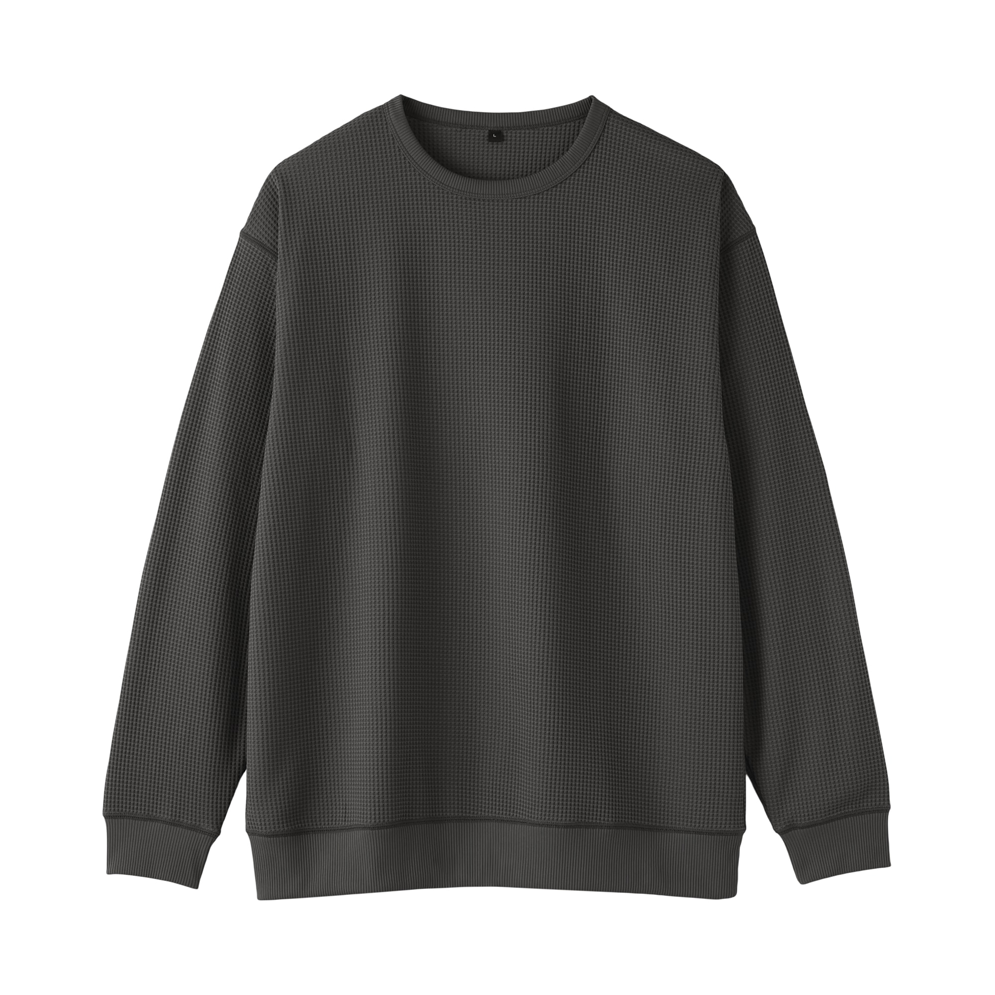 紳士　素材に還るワッフル編みクルーネック長袖Ｔシャツ