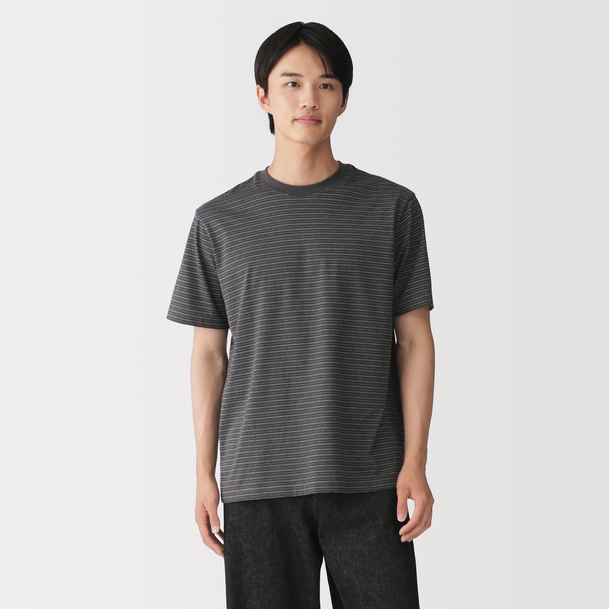 紳士　天竺編みクルーネック半袖Ｔシャツ（ボーダー）（ＯＳ）